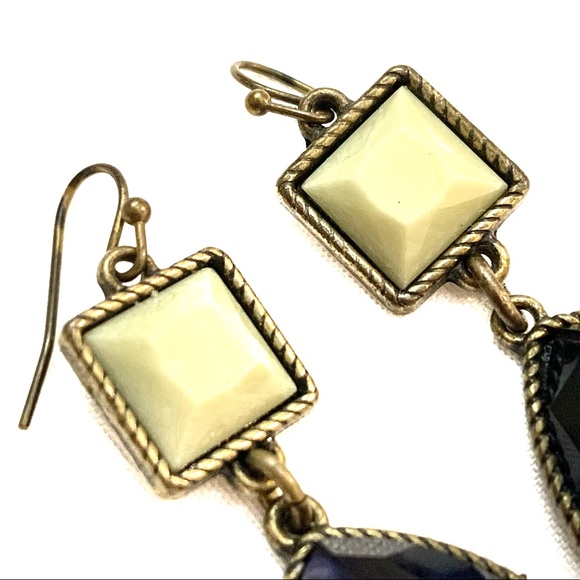 Two tiered, faux gemstone teardrop drop earrings - Picture 5 of 5